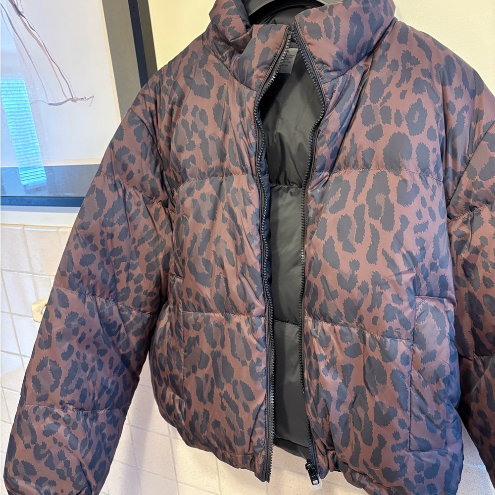 Coach Leopard Print Puffer Jacket - Brown and Black